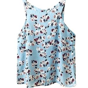 Paper Crane Women's Top Medium Halter Blue Floral